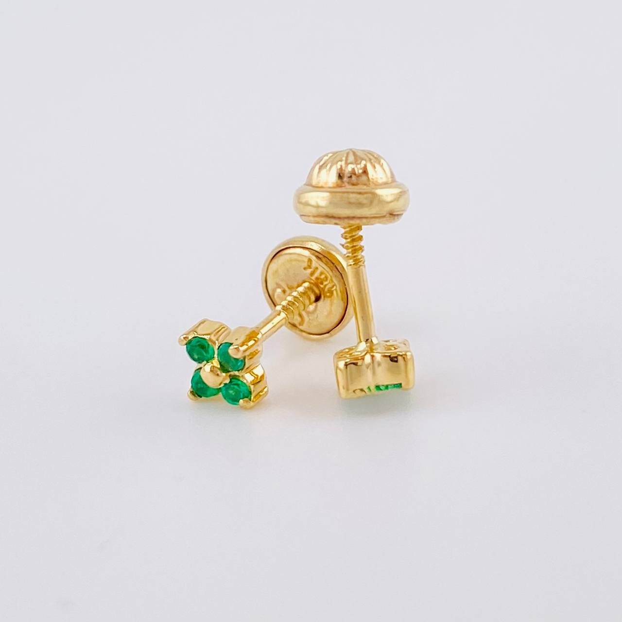Topos Flor Trebol Esmeraldas 10pts 1g / in / 3.8mm Oro Amarillo 18K