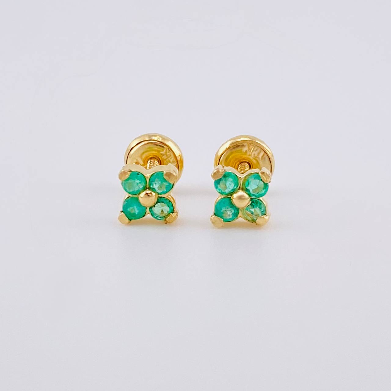 Stud Earrings Flower Clover Emeralds 23pts 1.3g / in / 5mm Yellow Gold 18K