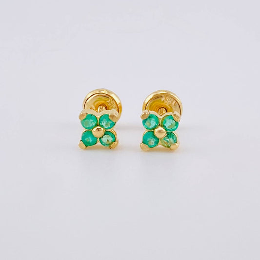 Topos Flor Trebol Esmeraldas 23pts 1.3g / in / 5mm Oro Amarillo 18K