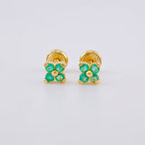 Stud Earrings Flower Clover Emeralds 23pts 1.3g / in / 5mm Yellow Gold 18K