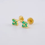 Stud Earrings Flower Clover Emeralds 23pts 1.3g / in / 5mm Yellow Gold 18K