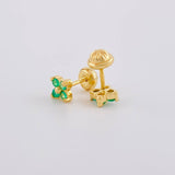 Stud Earrings Flower Clover Emeralds 23pts 1.3g / in / 5mm Yellow Gold 18K