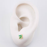 Stud Earrings Flower Clover Emeralds 23pts 1.3g / in / 5mm Yellow Gold 18K
