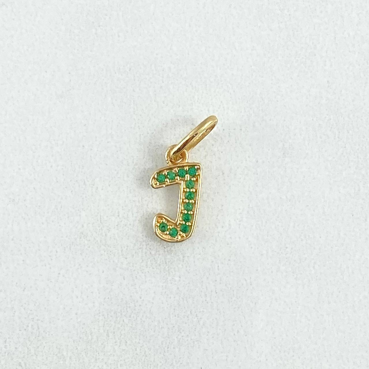 Pendant Letter J 0.55gr / 1.7cm / Green Zircons 18K Yellow Gold
