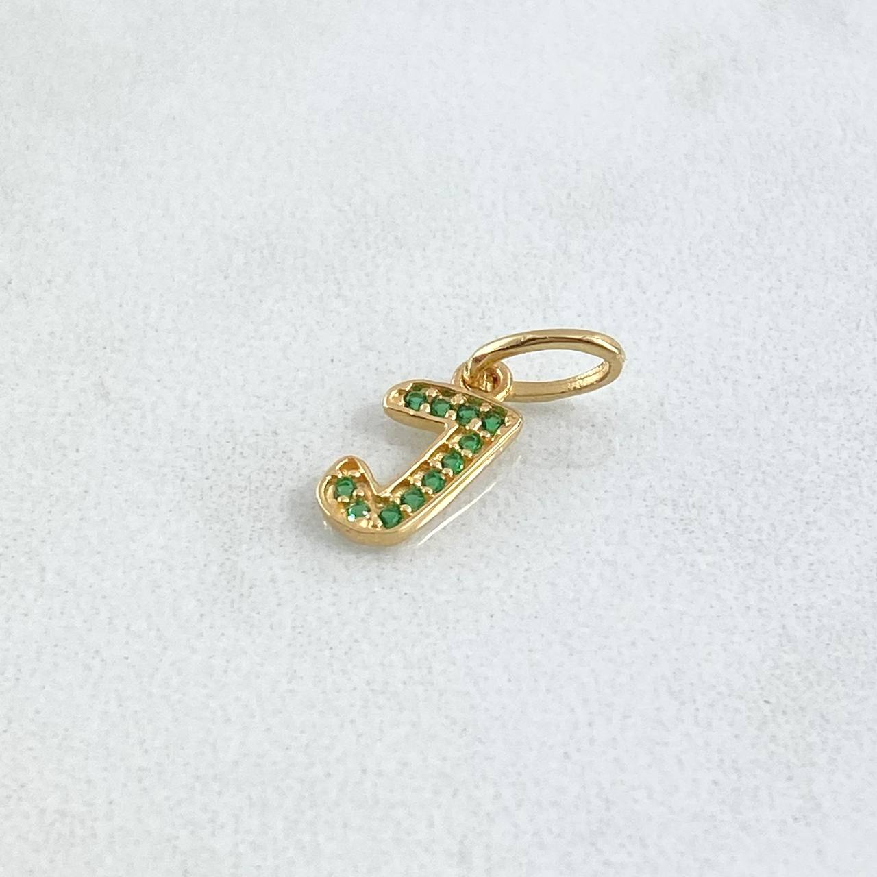 Pendant Letter J 0.55gr / 1.7cm / Green Zircons 18K Yellow Gold