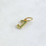 Pendant Letter J 0.55gr / 1.7cm / Green Zircons 18K Yellow Gold