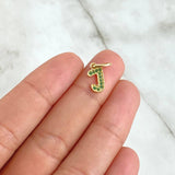 Pendant Letter J 0.55gr / 1.7cm / Green Zircons 18K Yellow Gold