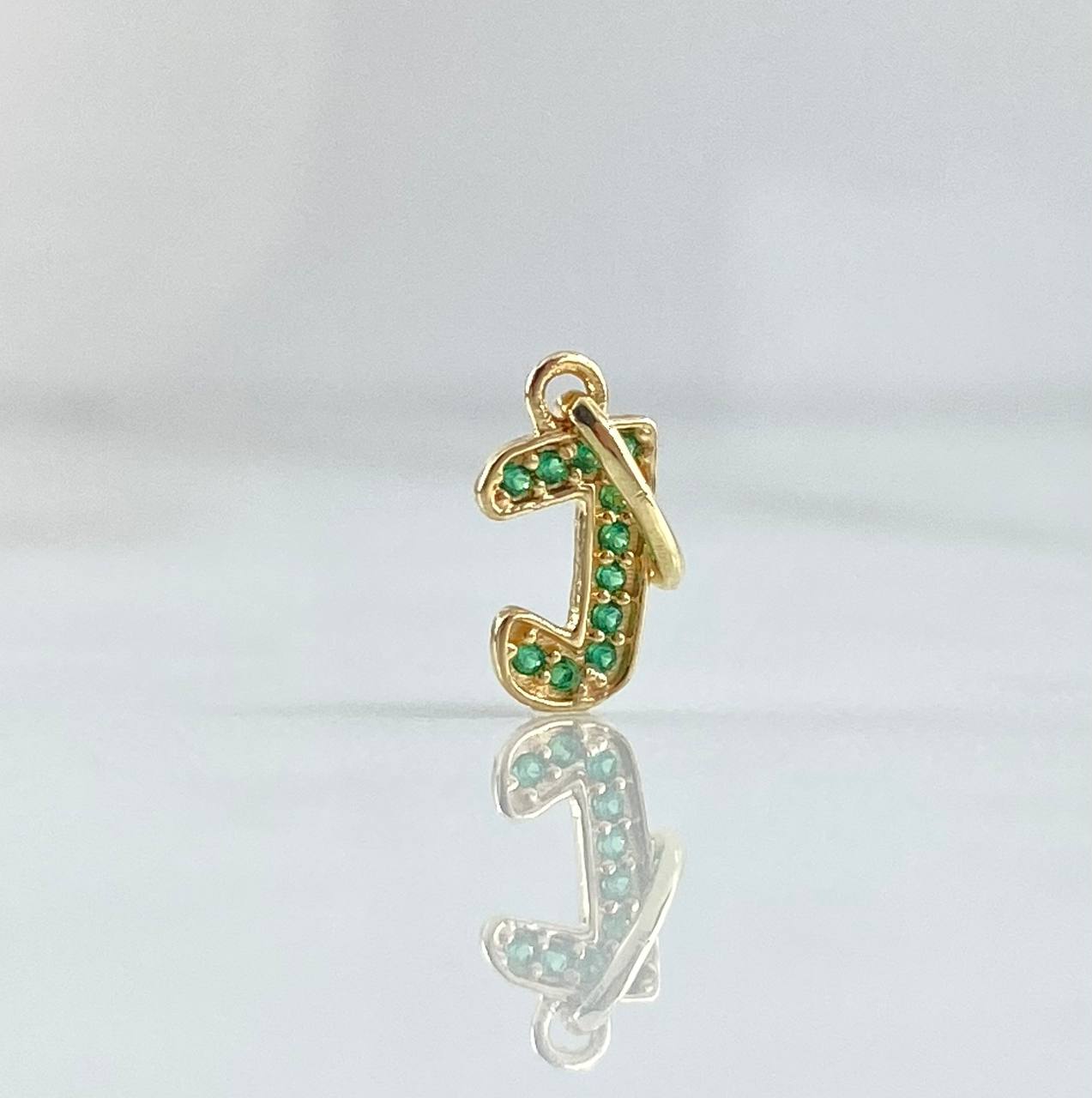 Pendant Letter J 0.55gr / 1.7cm / Green Zircons 18K Yellow Gold