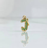 Pendant Letter J 0.55gr / 1.7cm / Green Zircons 18K Yellow Gold