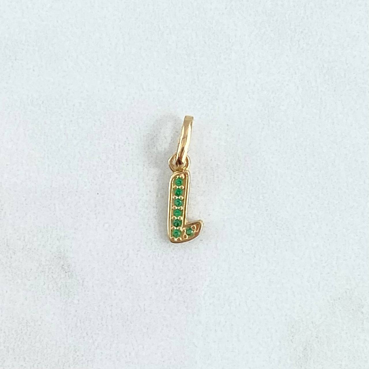 Pendant Letter L 0.5gr / 1.7cm / Green Zircons 18K Yellow Gold ©