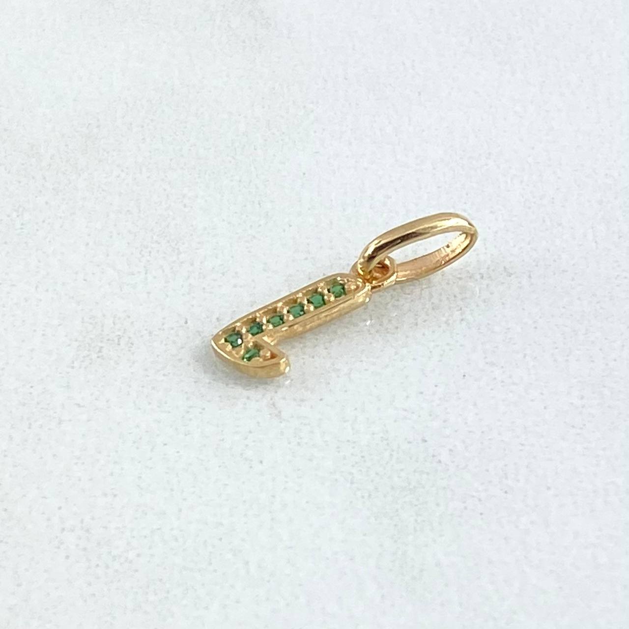 Pendant Letter L 0.5gr / 1.7cm / Green Zircons 18K Yellow Gold ©