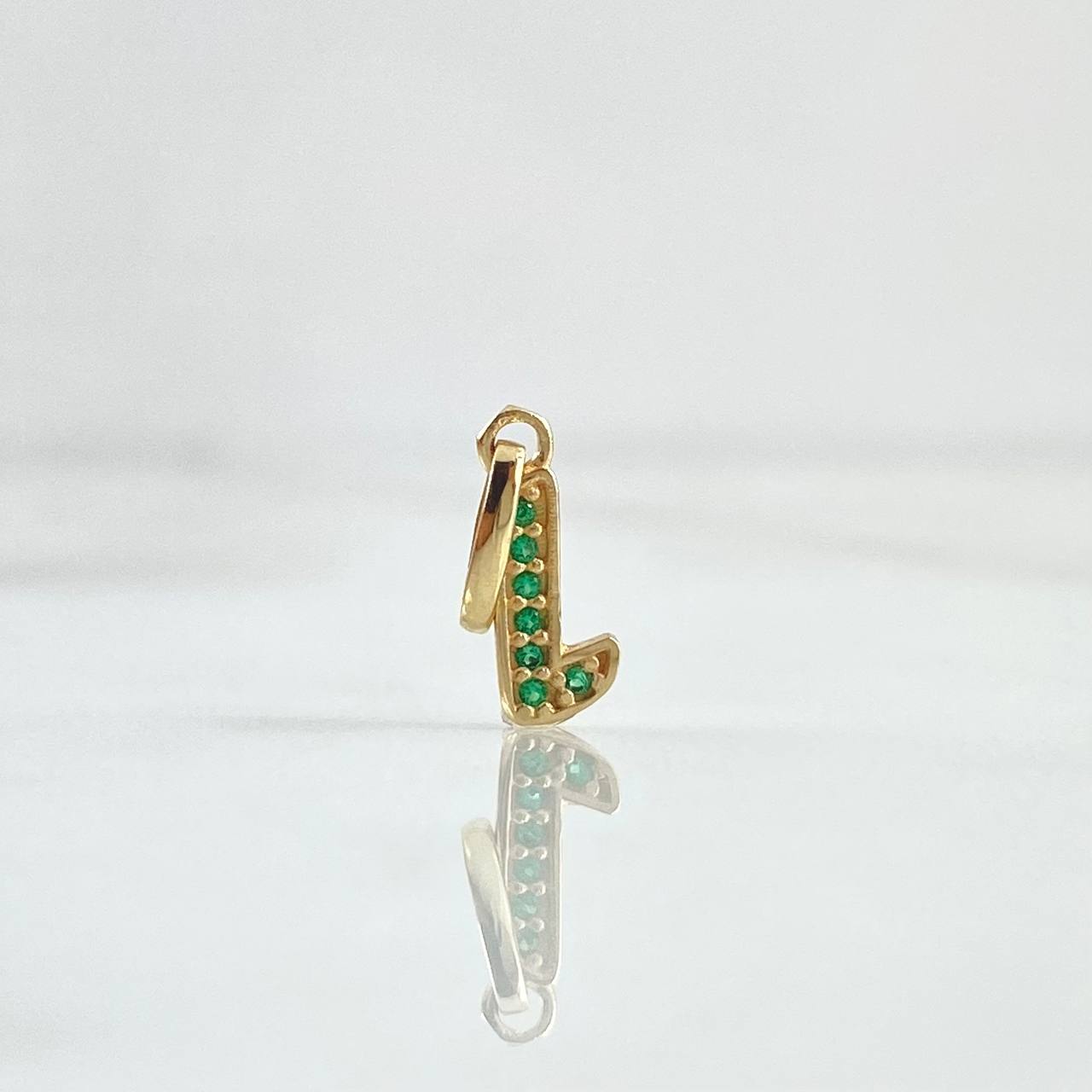 Pendant Letter L 0.5gr / 1.7cm / Green Zircons 18K Yellow Gold ©