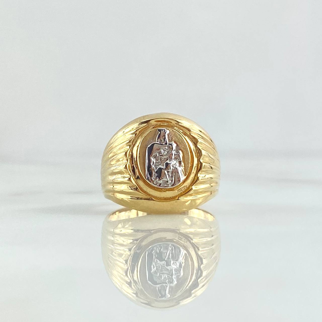 Virgin del Carmen Seal Ring 7gr / Size 6 3/4 / Smooth Lines Polished Two-tone Yellow and White 18K Gold