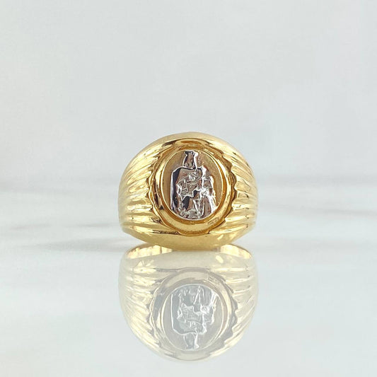Virgin del Carmen Seal Ring 7gr / Size 6 3/4 / Smooth Lines Polished Two-tone Yellow and White 18K Gold