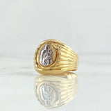 Virgin del Carmen Seal Ring 7gr / Size 6 3/4 / Smooth Lines Polished Two-tone Yellow and White 18K Gold
