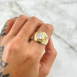 Virgin del Carmen Seal Ring 7gr / Size 6 3/4 / Smooth Lines Polished Two-tone Yellow and White 18K Gold