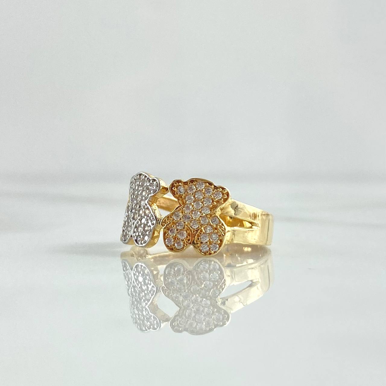Trio Bears Ring TS 3.15gr / Size 6 3/4 / White Zircons Two 18K Yellow and White Golds