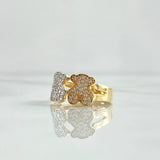Trio Bears Ring TS 3.15gr / Size 6 3/4 / White Zircons Two 18K Yellow and White Golds