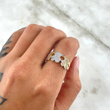 Trio Bears Ring TS 3.15gr / Size 6 3/4 / White Zircons Two 18K Yellow and White Golds