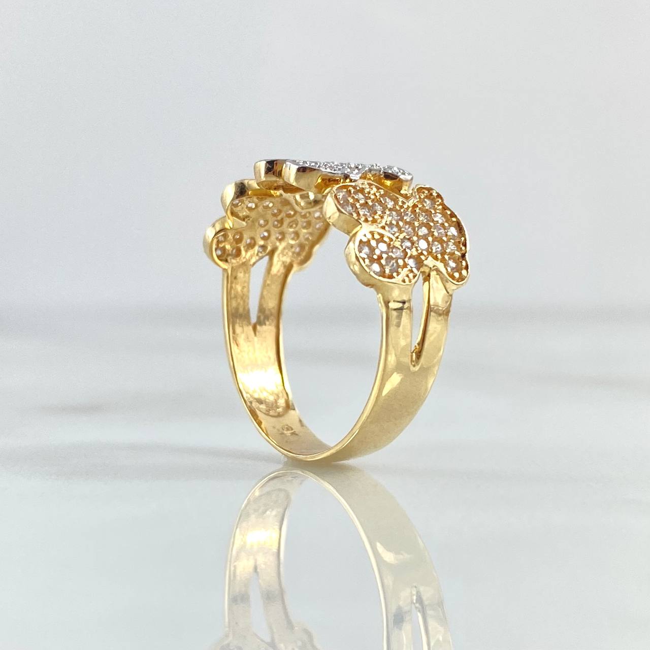Trio Bears Ring TS 3.15gr / Size 6 3/4 / White Zircons Two 18K Yellow and White Golds