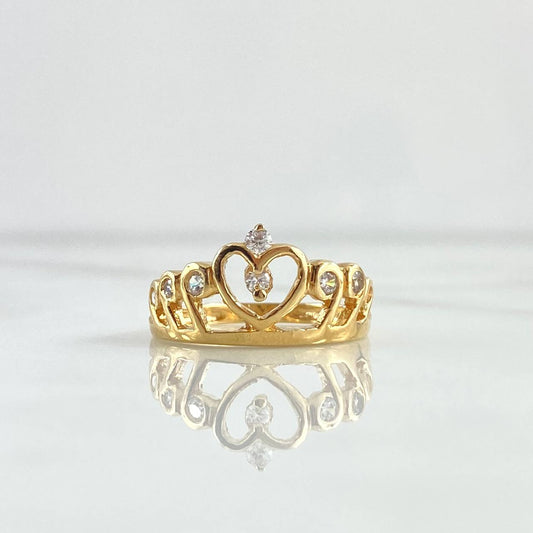 Heart Crown Ring 2.8gr / Size 6 3/4 / White Zircons 18K Yellow Gold