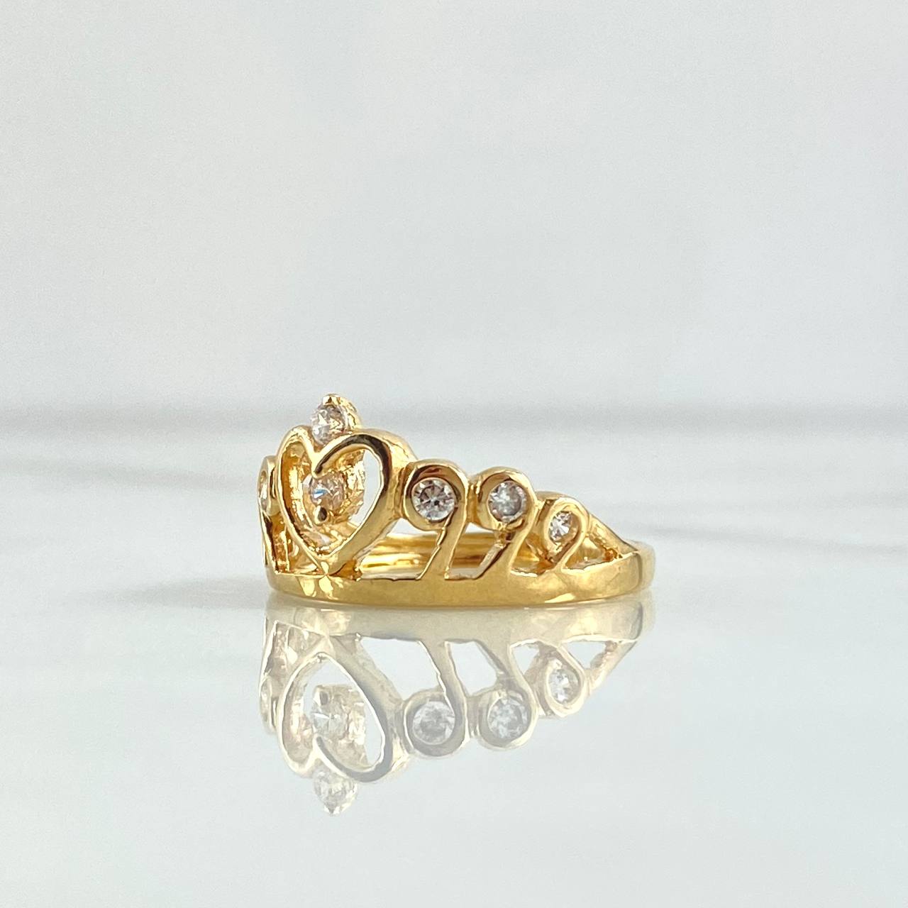 Heart Crown Ring 2.8gr / Size 6 3/4 / White Zircons 18K Yellow Gold