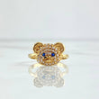 Bear Face Ring 2.05gr / Size 3 1/2 / White Zircons - Blue Eyes 18K Yellow Gold