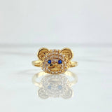 Bear Face Ring 2.05gr / Size 3 1/2 / White Zircons - Blue Eyes 18K Yellow Gold
