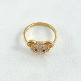 Bear Face Ring 2.05gr / Size 3 1/2 / White Zircons - Blue Eyes 18K Yellow Gold