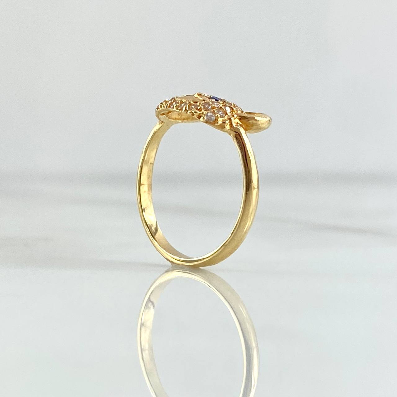 Bear Face Ring 2.05gr / Size 3 1/2 / White Zircons - Blue Eyes 18K Yellow Gold