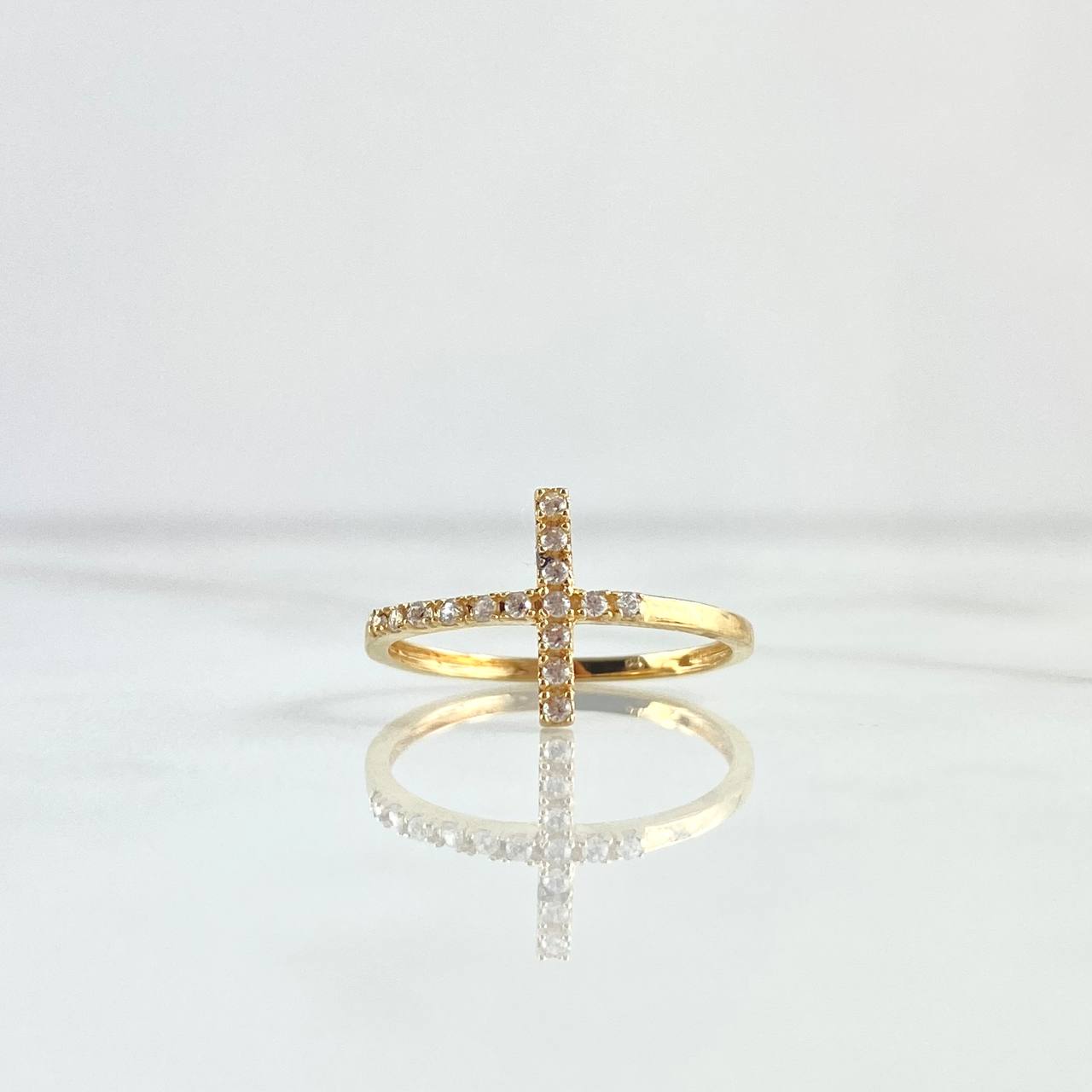 Cross Ring 1.55gr / Size 7 1/4 / White Zircons 18K Yellow Gold