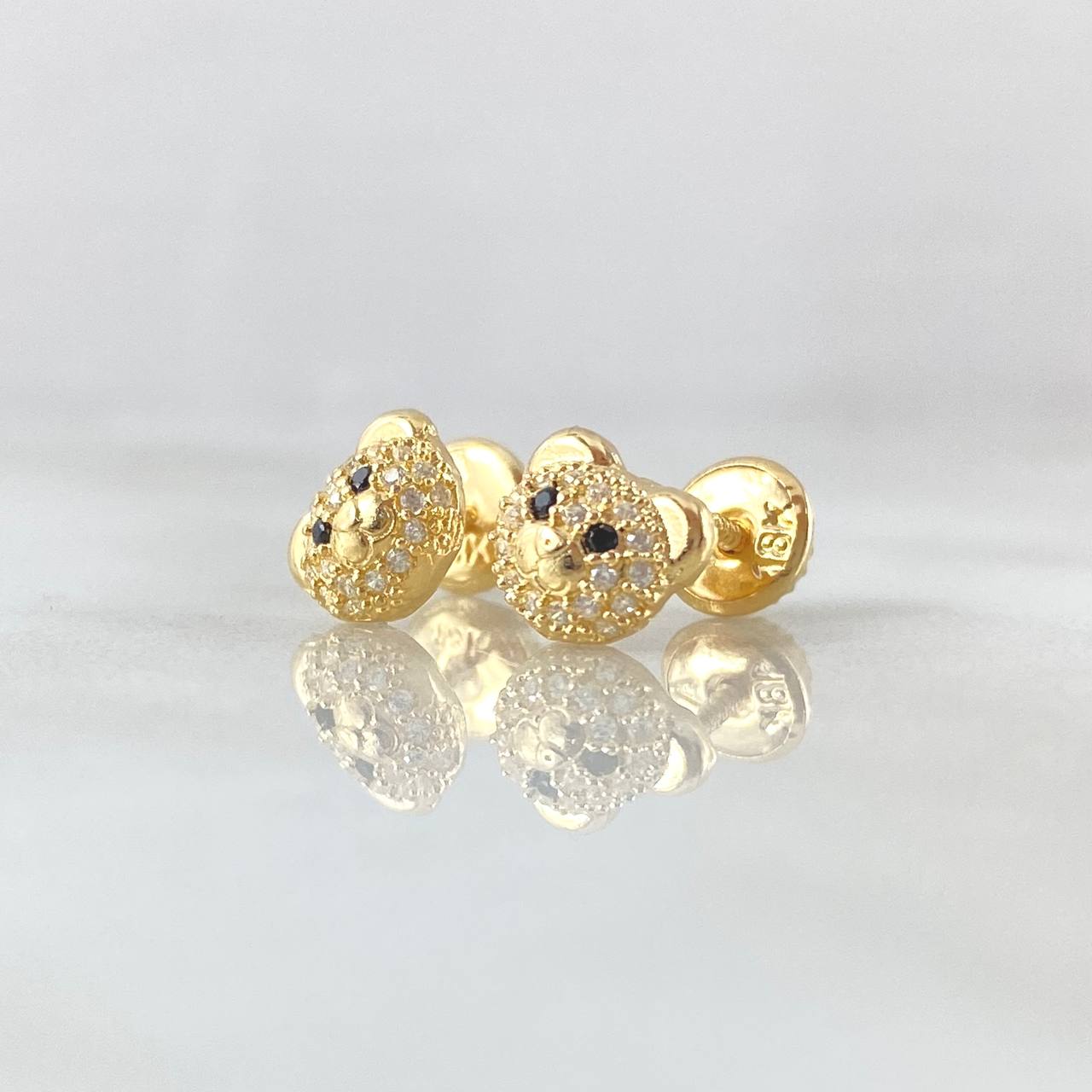 Topos Cara De Oso 1.2gr / 6.2mm Circones Blancos Ojos Negros Oro Amarillo 18K ©