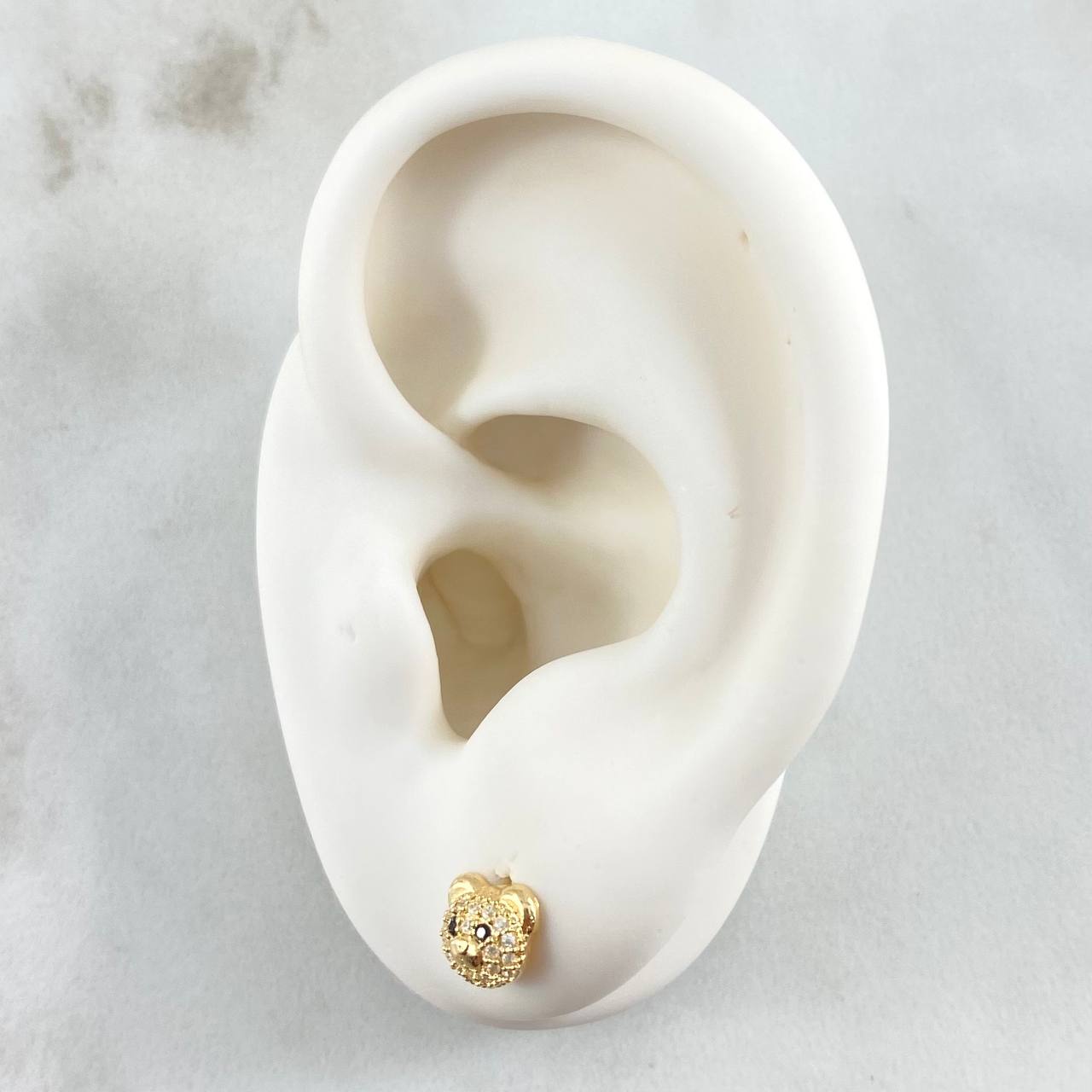 Topos Cara De Oso 1.2gr / 6.2mm Circones Blancos Ojos Negros Oro Amarillo 18K