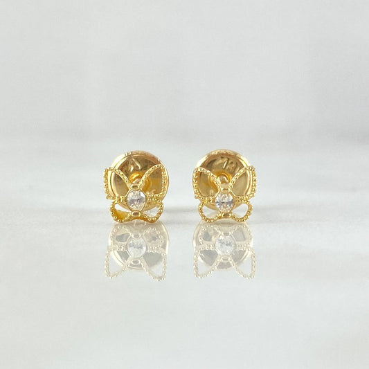 Stud Earrings Butterfly Silhouette Edged 0.6gr / 4.8mm White Zircon Yellow Gold 18K