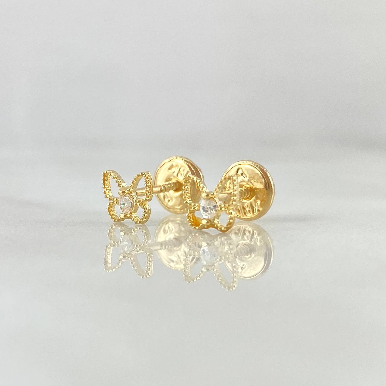 Stud Earrings Butterfly Silhouette Edged 0.6gr / 4.8mm White Zircon Yellow Gold 18K