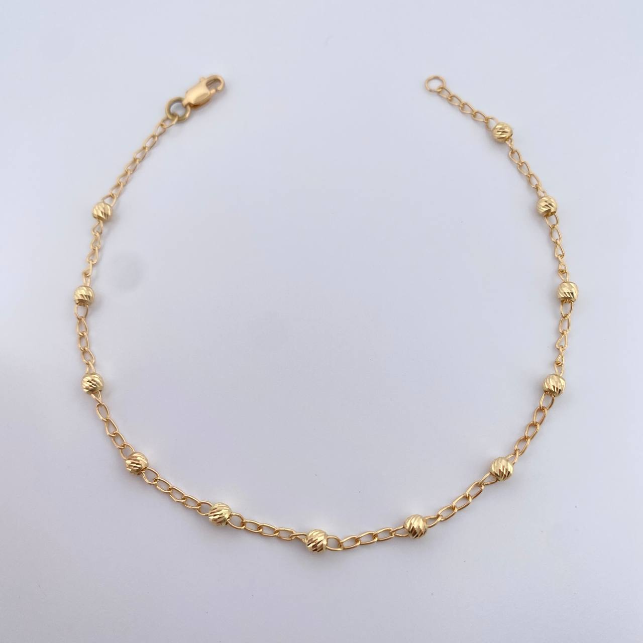 Bracelet Wheat 1.8gr / 7.7in / 3mm Beads Diamond Cut 18K Gold $