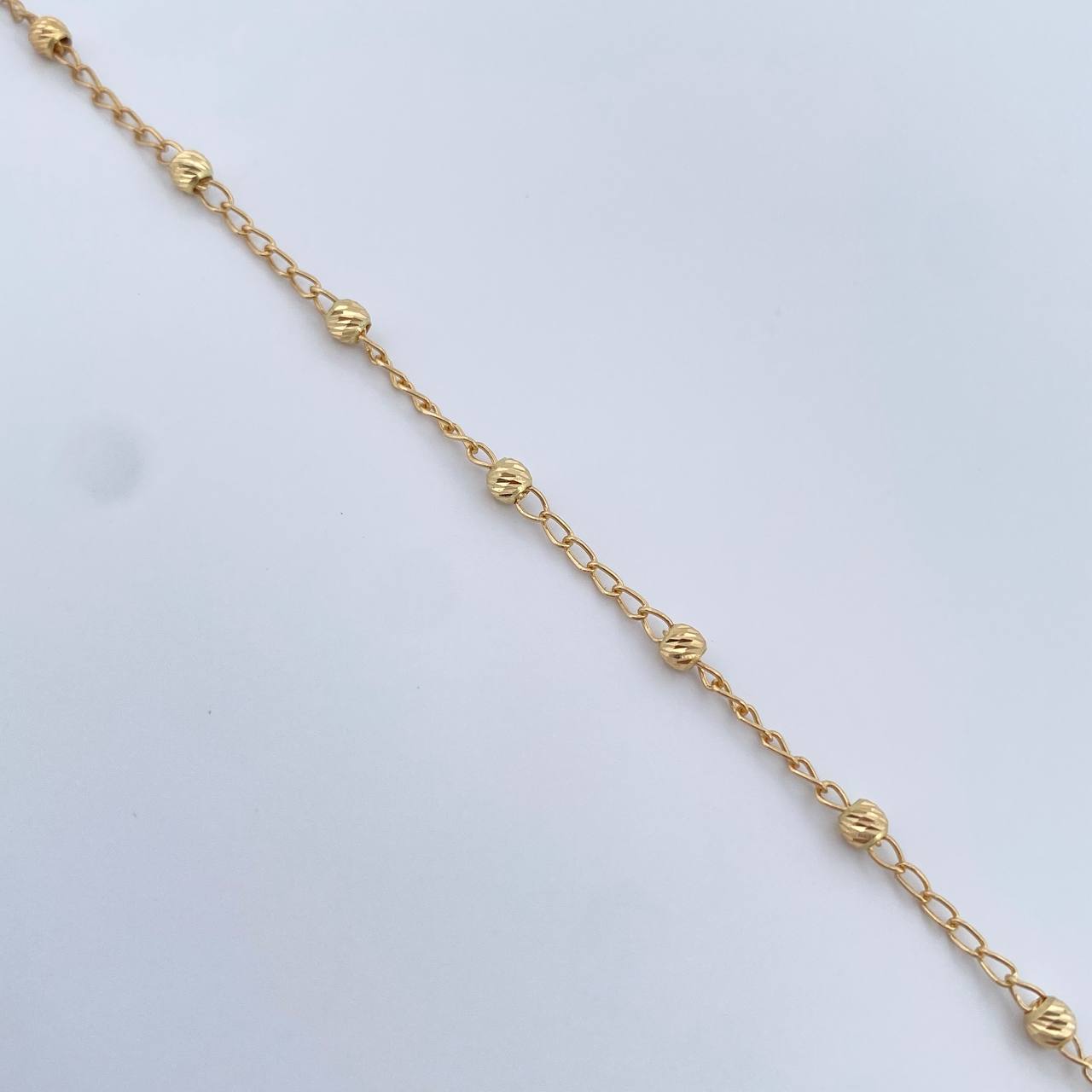 Bracelet Virgin Milagrosa Denarius 2.45gr / 20.6cm / 3mm Beads Diamond Cut 18K Yellow Gold &