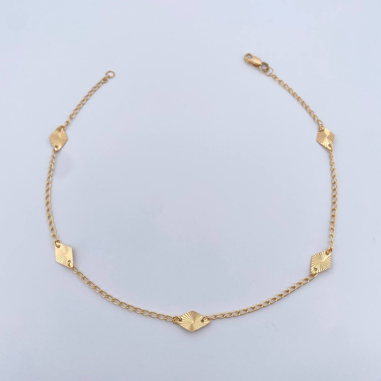Rombos Ankle Bracelet Aro Seguido 2.1gr / 25.8cm / 1.6mm Diamond Cut 18K Yellow Gold &
