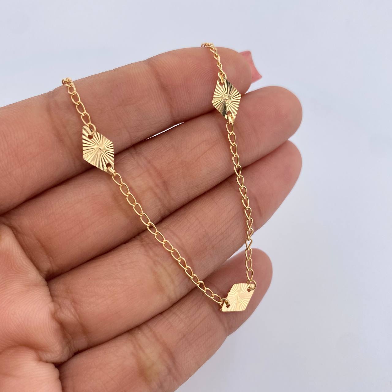 Rombos Ankle Bracelet Aro Seguido 2.1gr / 25.8cm / 1.6mm Diamond Cut 18K Yellow Gold &