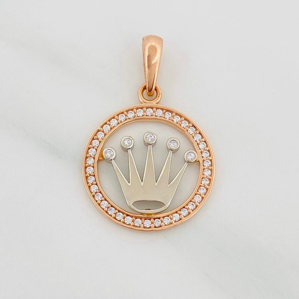 Dije Corona 2.1 g / 1 in Dos Oros Blanco Rosa 18K