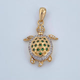 Pendant Articulated Turtle 4.1gr / 3cm / White Green Zircons Two Yellow White Gold 18K $