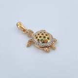 Pendant Articulated Turtle 4.1gr / 3cm / White Green Zircons Two Yellow White Gold 18K $