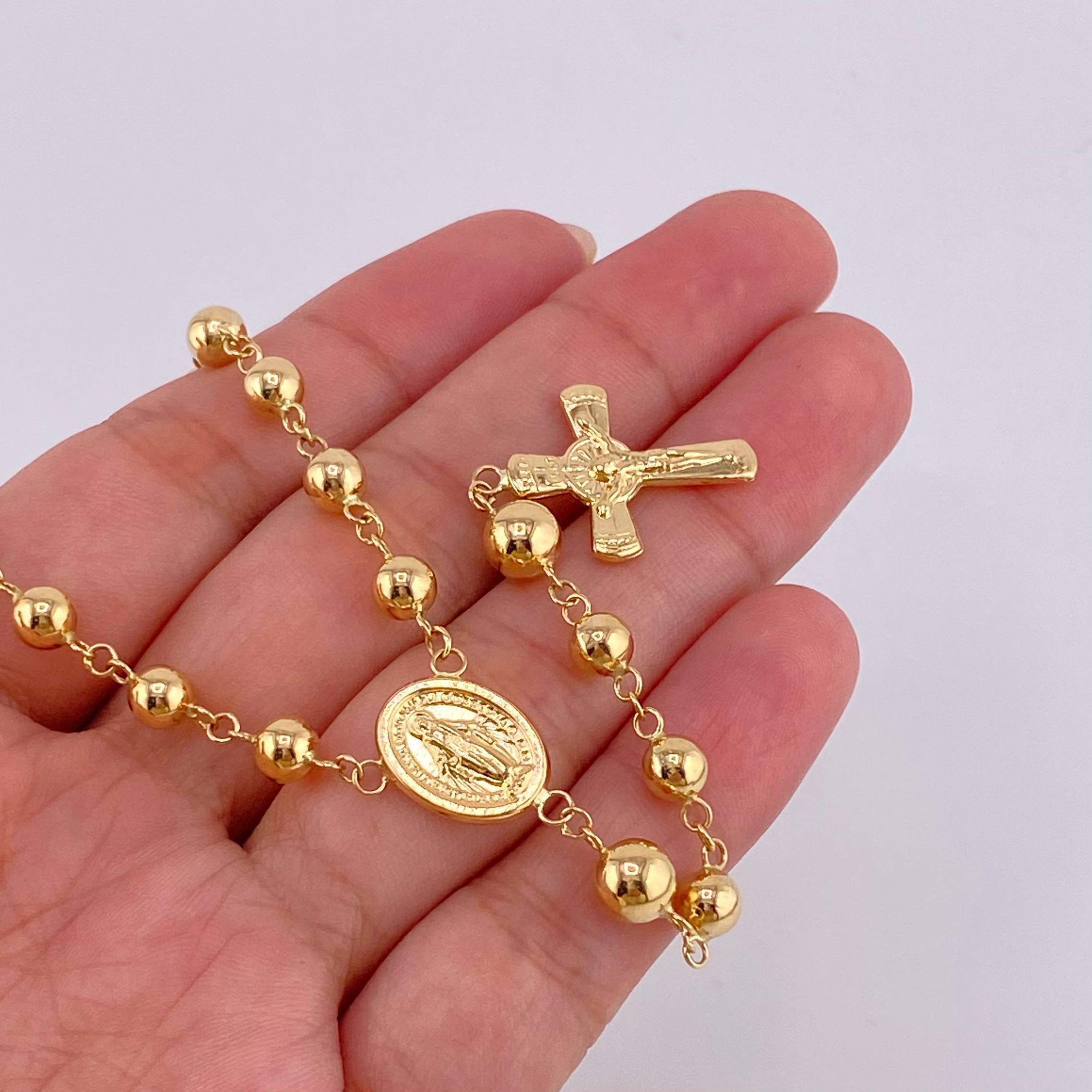Rosario Virgen Milagrosa Cruz Cristo 12.95 g / 15 3/4 in / 4.8 mm Oro Amarillo 18K
