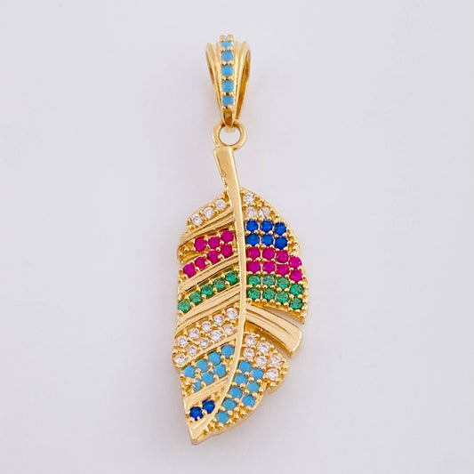 Dije Pluma Multicolor 2.5 g / 1 1/2 in Oro Amarillo 18K