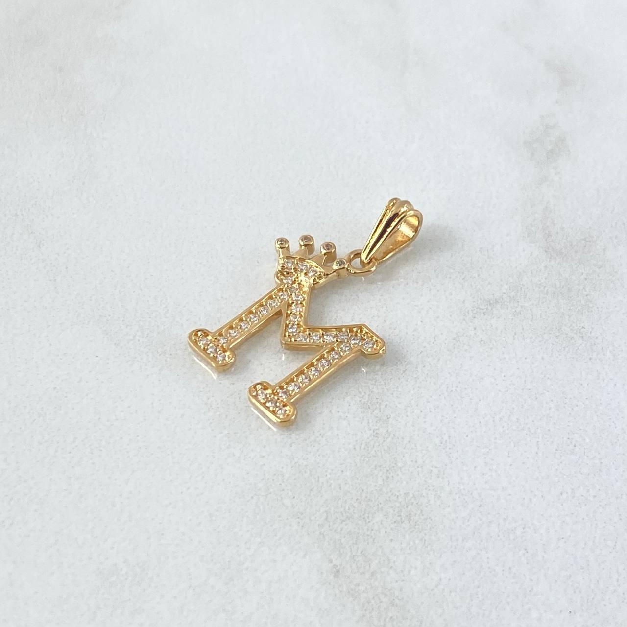 Pendant Letter M Crown 1.5gr / 2.4cm / White Zircons 18K Yellow Gold