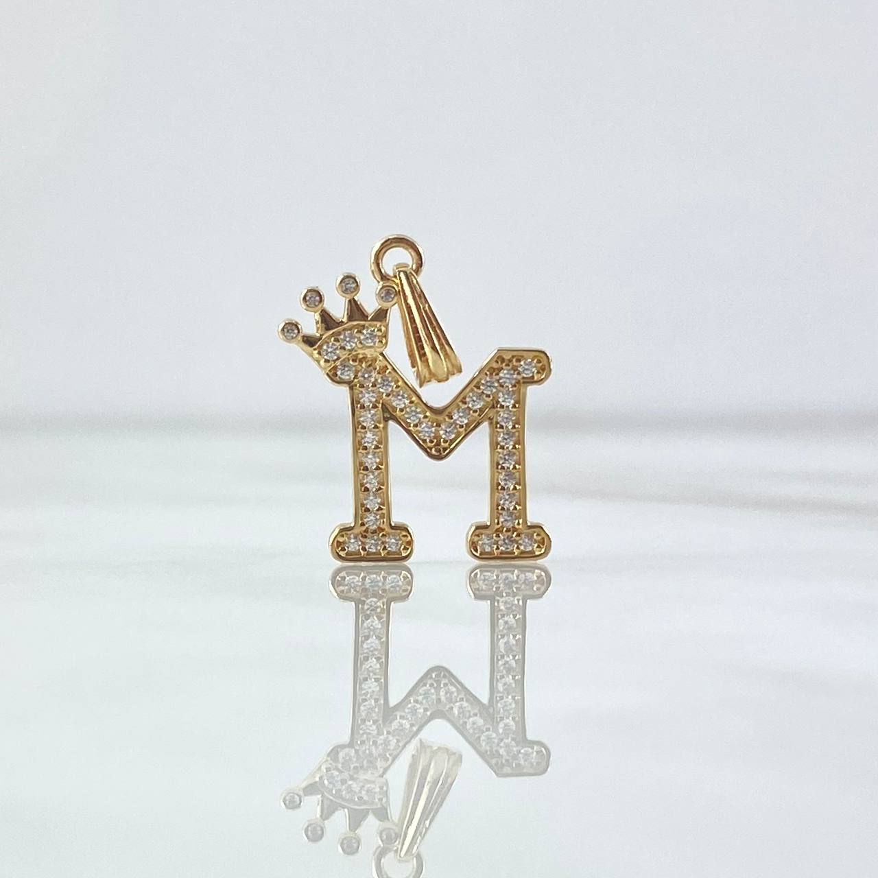 Pendant Letter M Crown 1.5gr / 2.4cm / White Zircons 18K Yellow Gold