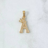 Dije Letra A Corona 1.4gr / 2.5cm / Circones Blancos Oro Amarillo 18K