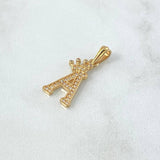 Dije Letra A Corona 1.35gr / 2.5cm / Circones Blancos Oro Amarillo 18K ©