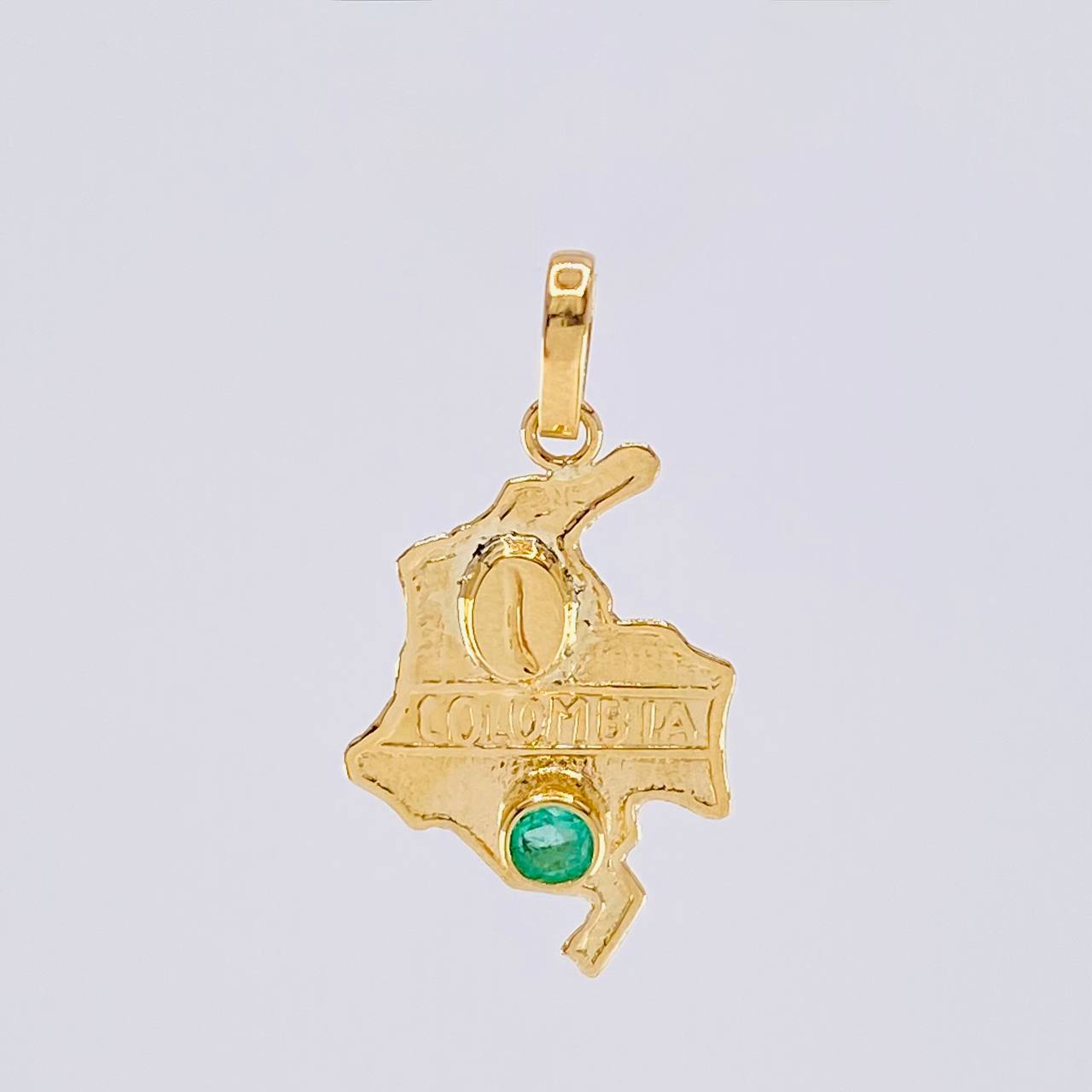 Pendant Map of Colombia Emerald 12 Pts 1 g / 1 1/2 in Yellow Gold 18K