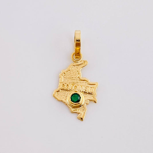 Dije Mapa Colombia Esmeralda 6Pts 0.45 g / 1 in Oro Amarillo 18K